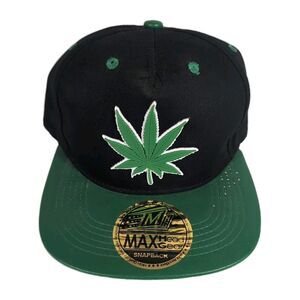 Max Headgear 3D Silicone WEED LEAF Patch Snapback Cap Black Green w/ Vinyl Bill